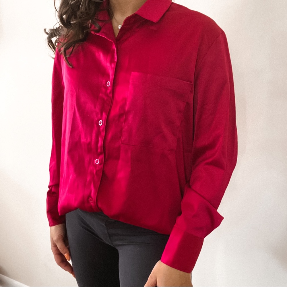 Hot pink satin oversized shirt